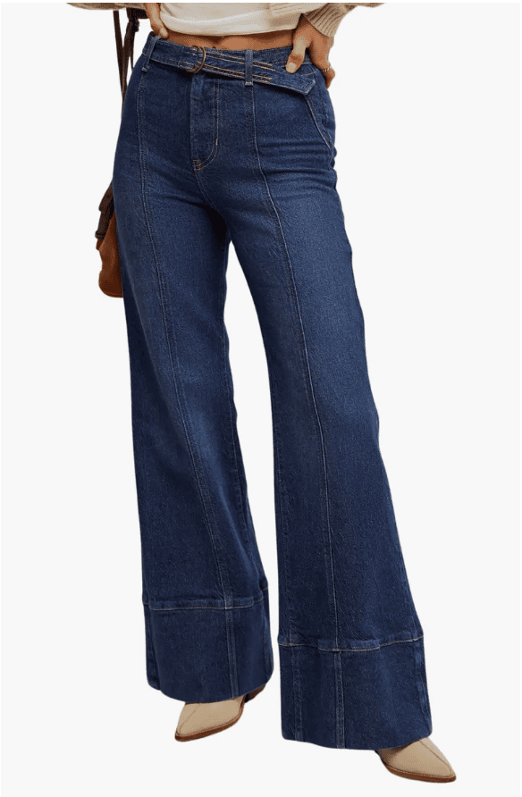 belted wide leg jeans